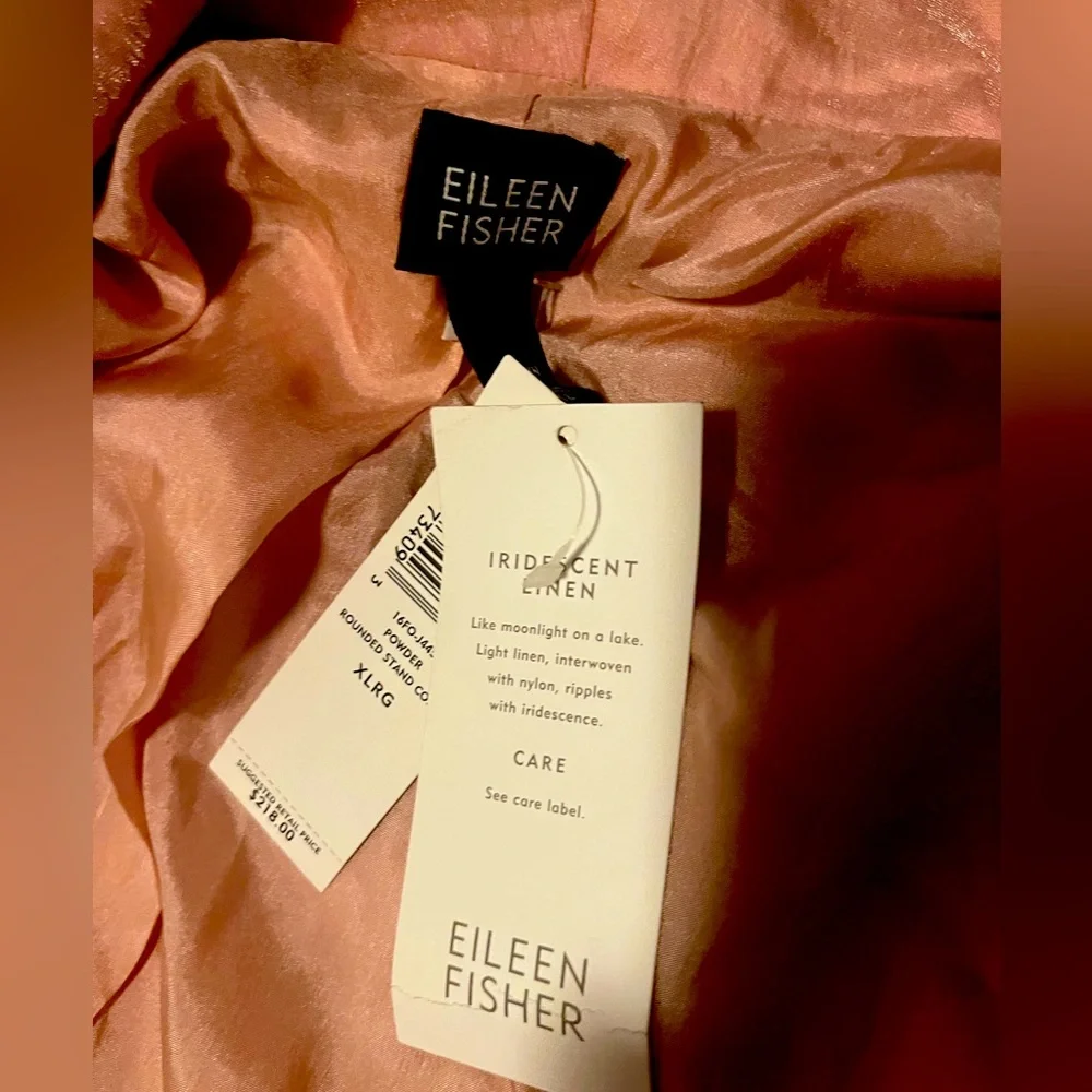 NEW WTags Eileen Fisher Metallic Dusty Pink Shawl Collar Open Linen Blend XL - Picture 6 of 8